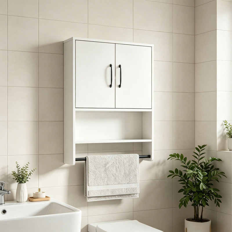 Wall Mounted Bathroom Cabinet With Towel Bar, Storage Cabinet, White
