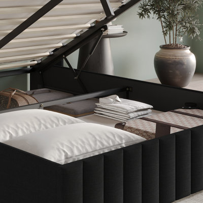 PLATE-FORME KING SINGE KING LIT DE RANGEMENT EN LIN NOIR