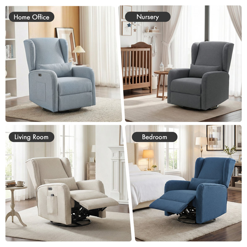 Candace Power Recliner 3-In-1 With Swivel, Glider, USB Ports, Gray