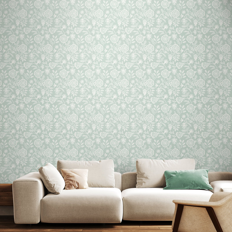 Evelyn Trail - Soft Petrol 10m Wallpaper, Light Blue Floral
