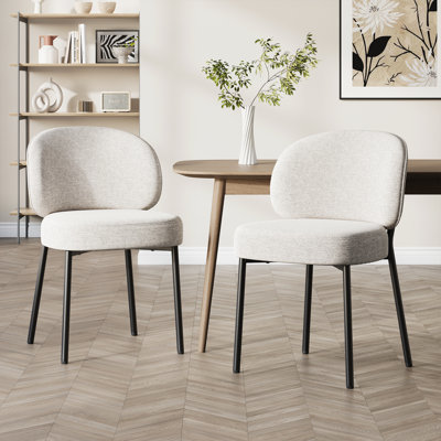 Modern 4" Thick Cushioned Seat Chenille Upholstered Dining Chair with Metal Legs Curved Backrest 