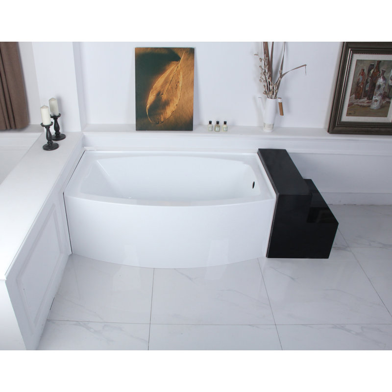 Kingston Brass Aqua Eden 60-Inch Acrylic Rectangular 3-Wall Alcove Tub, Drain Hole, Right