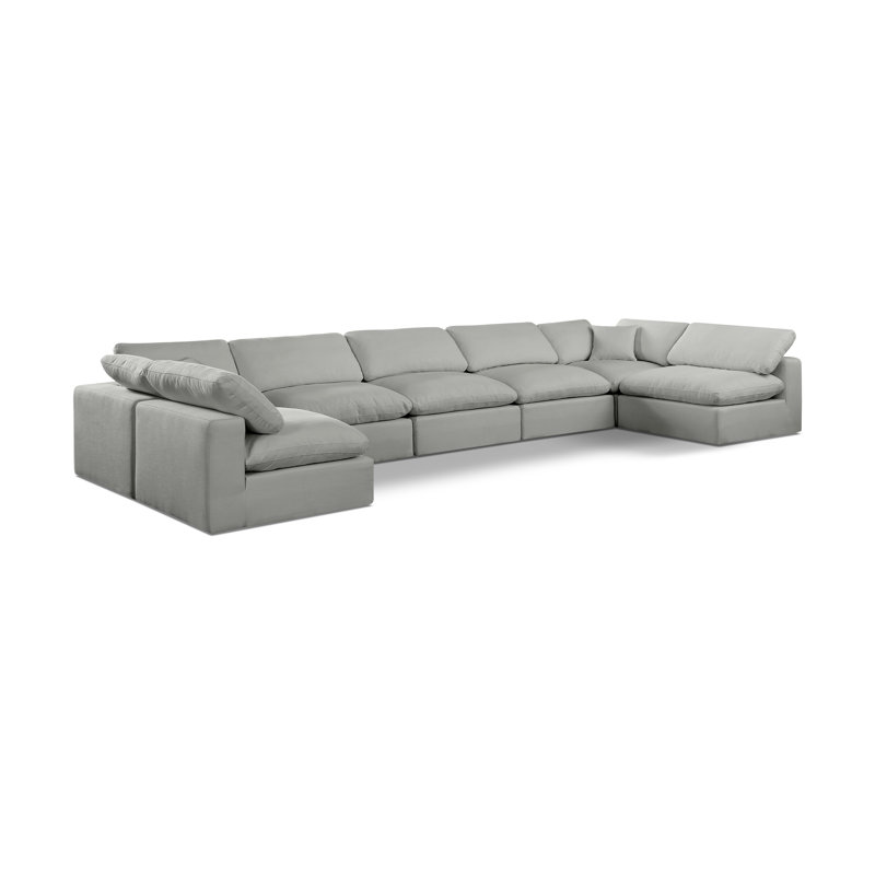 Hulen Upholstered U-Shaped Sectional Reversible, Grey Linen Textured Fabric