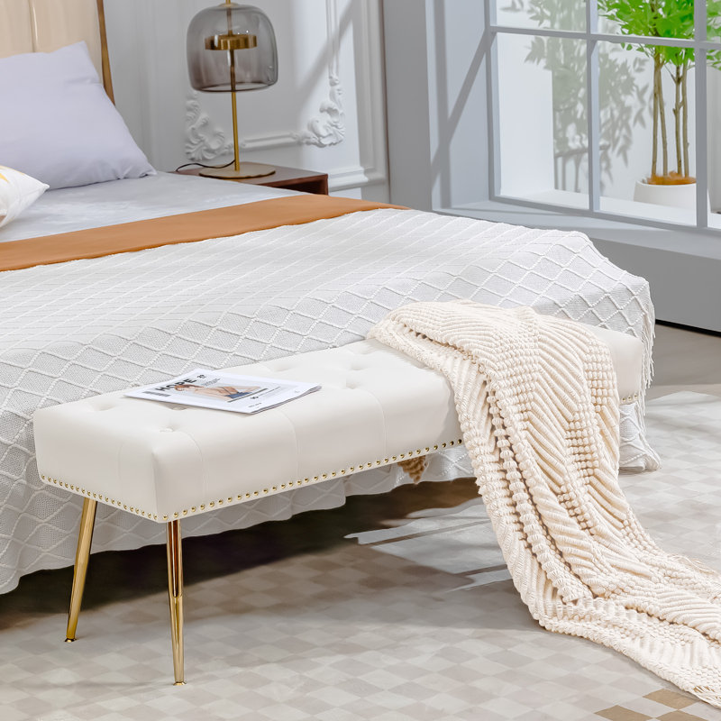 Banc rembourré en velours Chereese, Beige