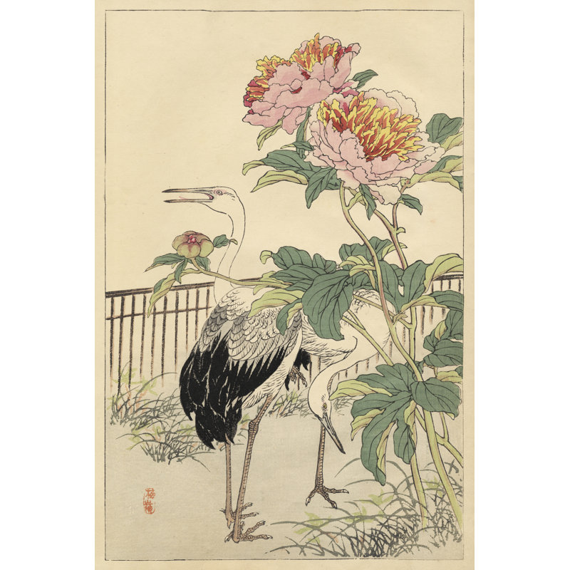 Crane And Peony - Wrapped Canvas Painting, 46cm H x 30cm W
