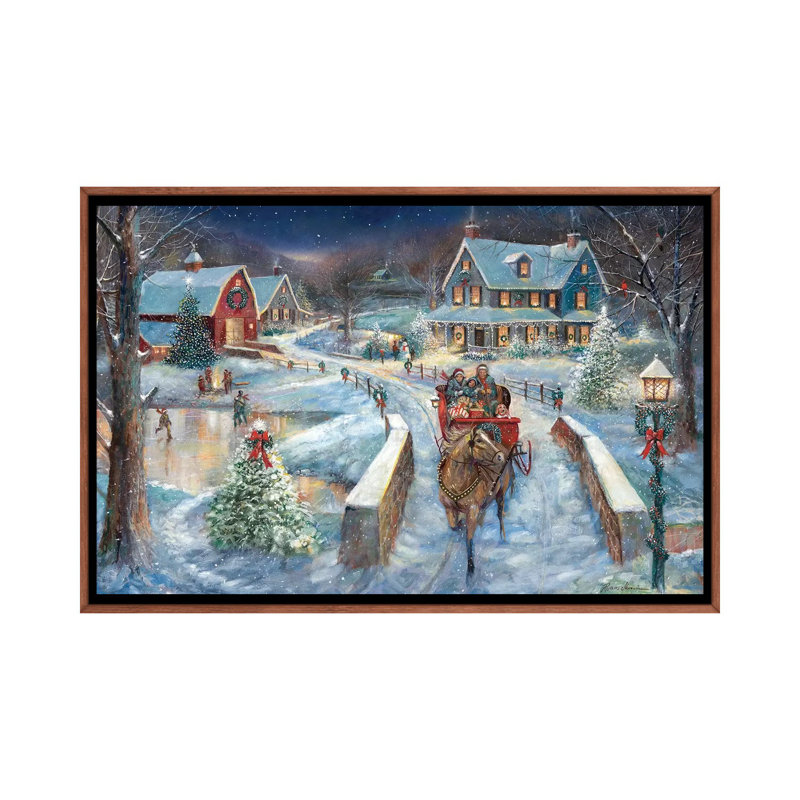«Evening Sleigh Bells» par Ruane Manning - reproduction d'art, Aucun mat, H 32 po x l 48 po x 1,5 po, Toile avec cadre brun