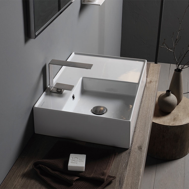 Teorema White Ceramic Rectangular Wall-Mount Vessel Sink