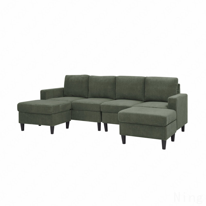 Canapé modulaire rembourré Cordory avec 2 repose-pieds Cordory, Vert foncé