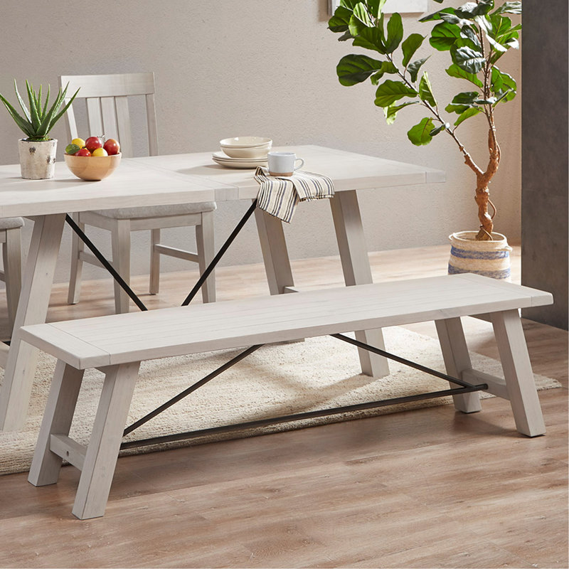 Banc de salle à manger, 18.03 " H x 17.03 " L x 66.03 " D, Reclaimed White