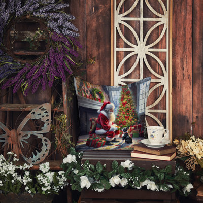 Coussin décoratif Boston Terrier and Santa Claus