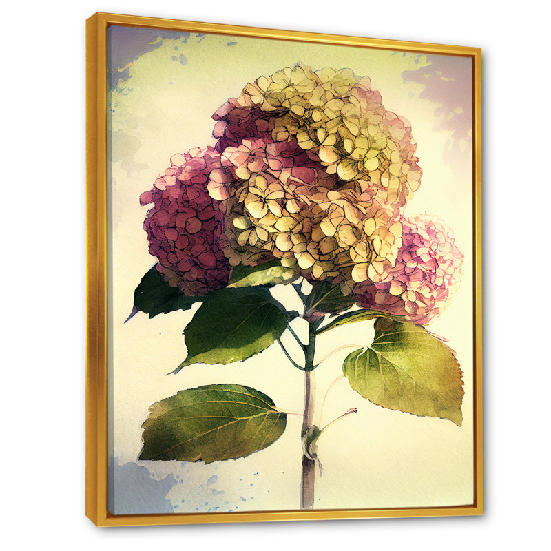 Hydrangena III - reproduction sur toile, H 32 po x l 24 po x P 1 po, Toile avec cadre flottant or