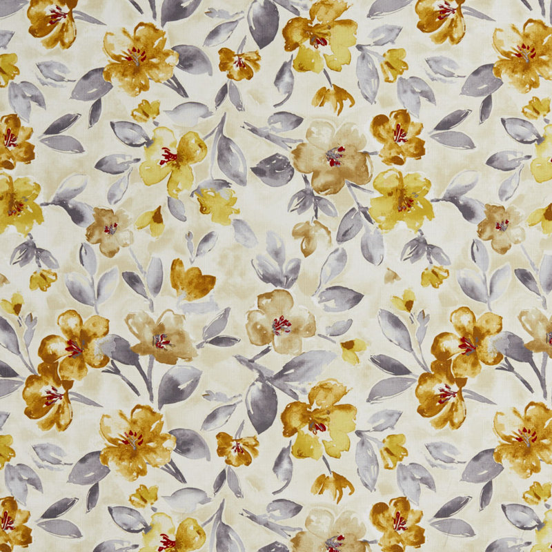 Tissu à imprimé floral, Jaune / Gris