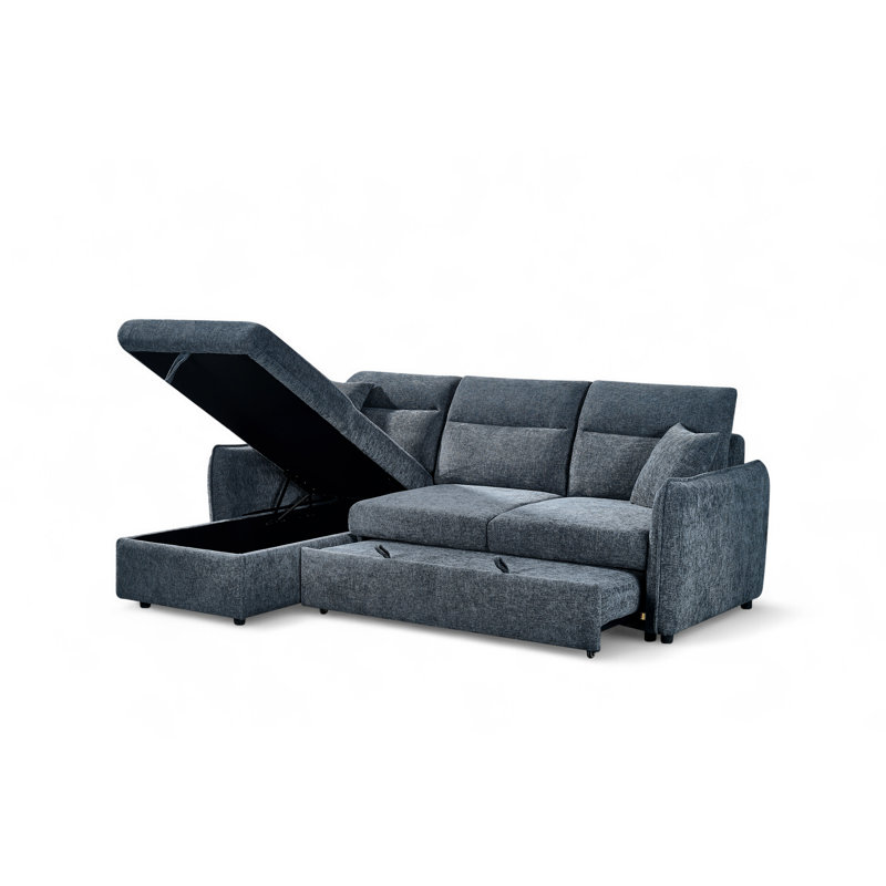 4 Seater Sofa Bed, Blue, Left Hand Facing