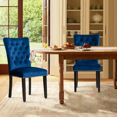 Set Of 2 Velvet Upholstered High Back Tufted Parsons Dining Chair