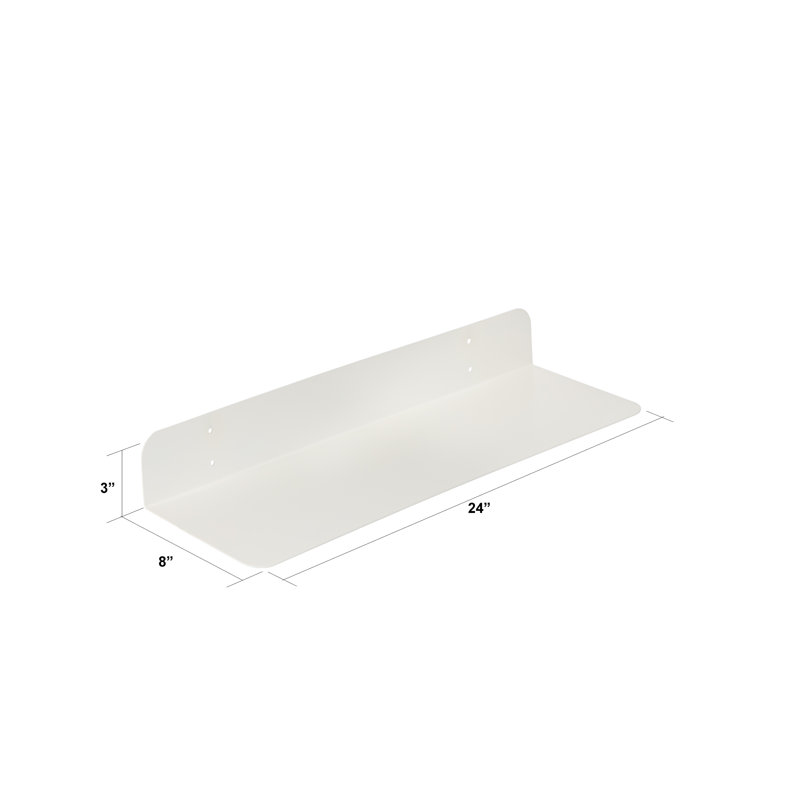 Tablette flottante en métal, H 3 po x l 24 po x P 8 po, Blanc