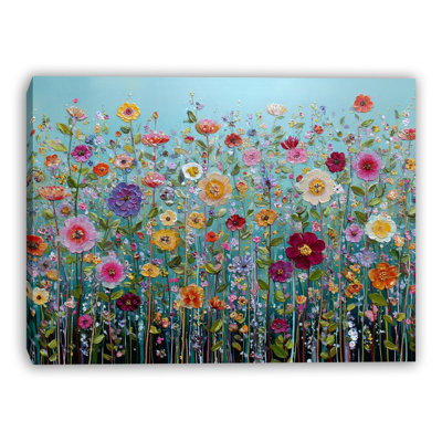 «Teal Garden Bloom», art mural sur toile tendue