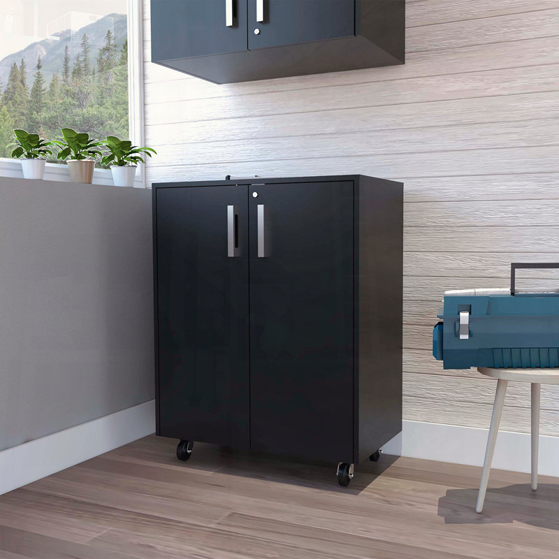 Armoire à double porte avec roulettes et serrure