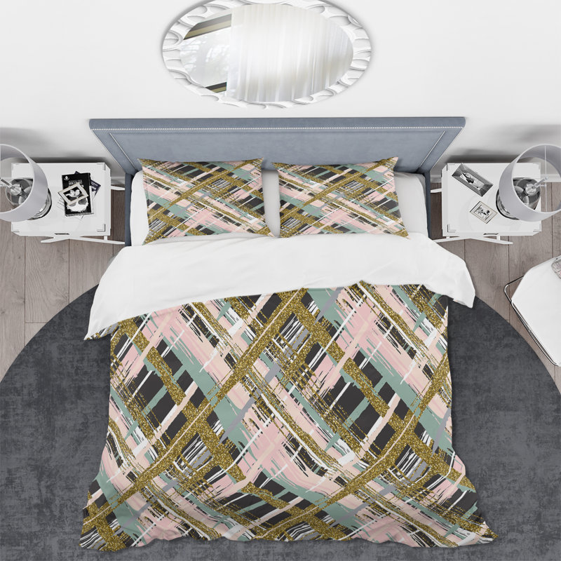 Ensemble de housse de couette moderne Quiera - bleu, rose et paillettes III - microfibre de polyester