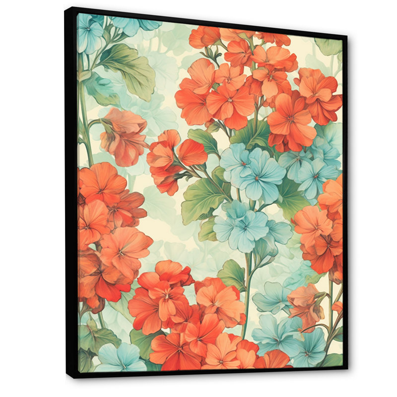 Impression sur toile «Blue and Orange Geranium Collage», Cadre flottant noir, H 20 po x l 12 po x P 1 po