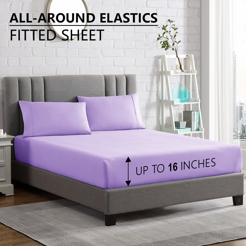  Ensemble de draps en microfibre ultra doux, Ensemble de draps pour grand lit + drap-housse + 2, Lavande