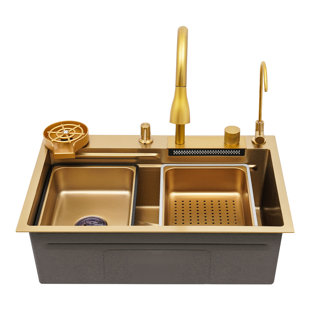 Oukaning Modern Rectangular Kitchen Sink with Single Bowl and Faucet