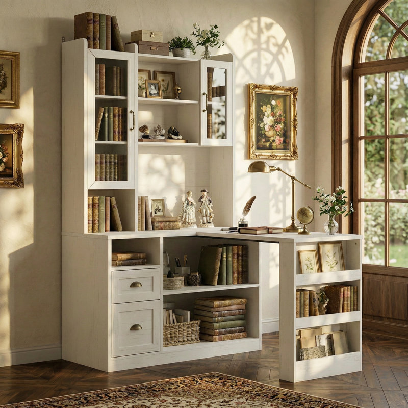 Bureau double caisson de 57 po avec huche 78,3 po