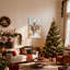 Ensemble de 3 impressions sur toile, renne de Noël dans un champ enneigé avec décorations-325283705