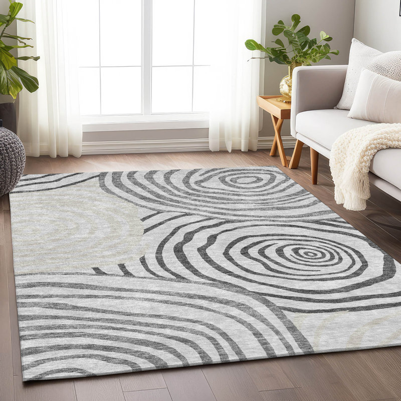Tapis gris Prisco lavable à la machine de qualité supérieure, Rectangulaire 8 pi x 10 pi