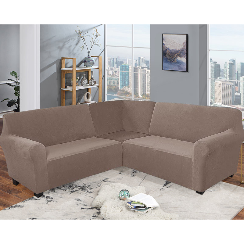 Housse pour canapé de coin Elastic, Brun clair, H 38 po x l 58 po x P 43 po