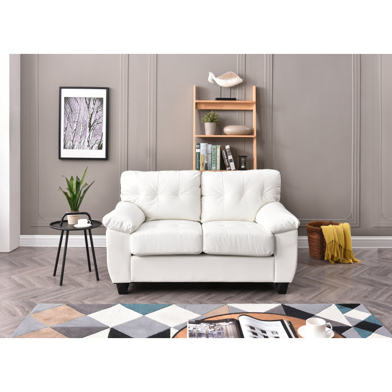 Baese 57" Pillow Top Arm Loveseat, White Faux Leather