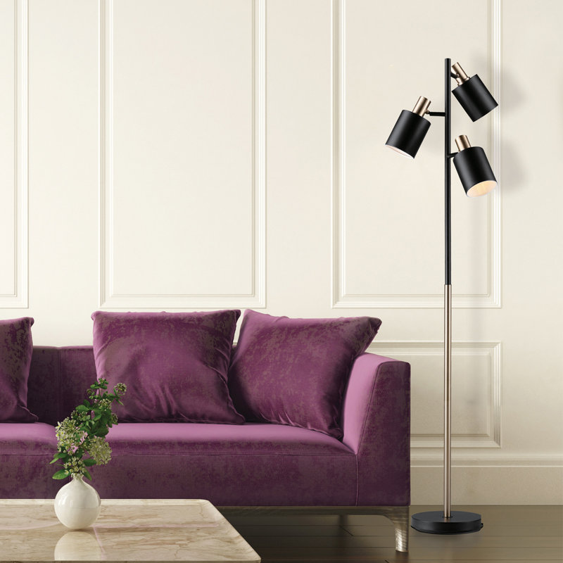 Adjustable 67'' Matte Black 3-Light Track Tree Floor Lamp