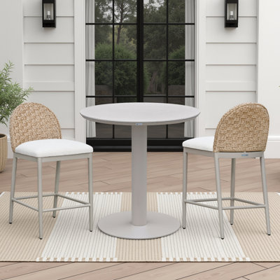 Kobalt 3-Piece Outdoor Bar Set With Sintered Stone Bar Table And Rattan Back Counter Height Stools