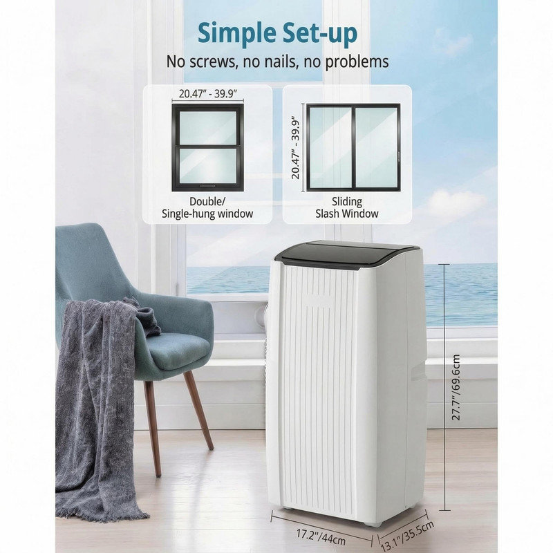 Climatiseur portatif 12 000 BTU - Refroidit 550 pieds carrés, déshumidificateur et ventilateur, télécommande, unité CA silencieuse pour la chambre à coucher et le bureau