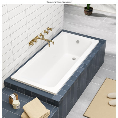 Baignoire de trempage rectangulaire en acrylique 66 po x 31 po avec drain chromé, baignoire en alcôve blanc brillant