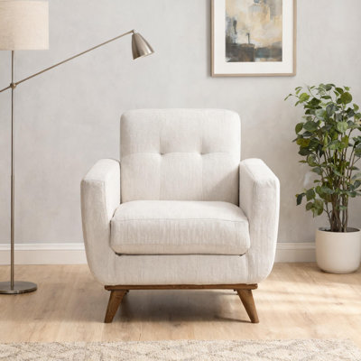 Fauteuil contemporain beige capitonné à dossier rembourré et confortable avec pieds en bois massif et meubles de salon 1pc