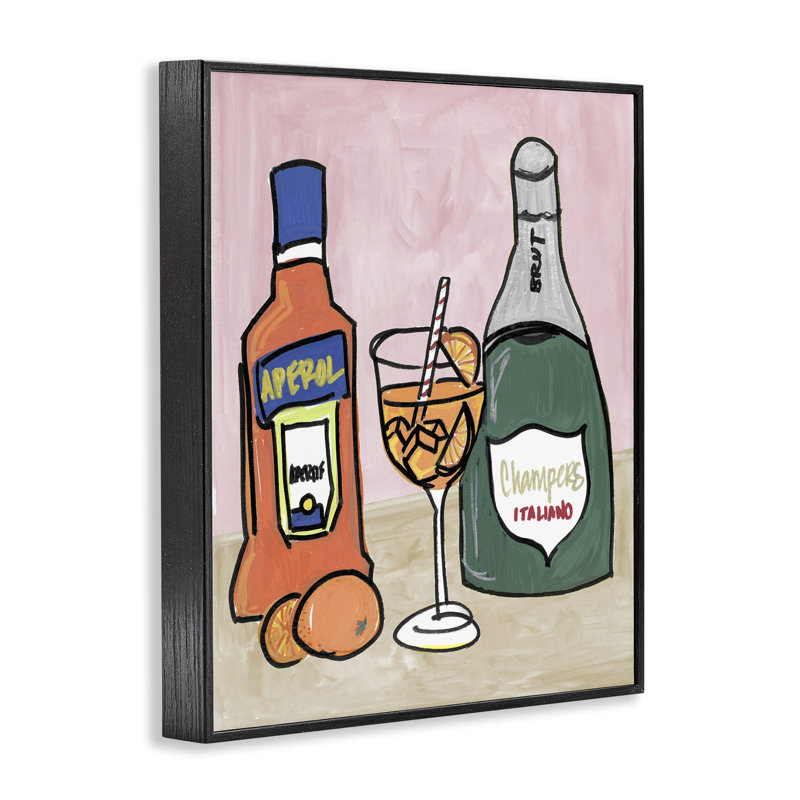 «Aperol and Champagne», estampe numérique, design par NOLA James, H 20 po x l 16 po, Giclée encadrée noir minuit