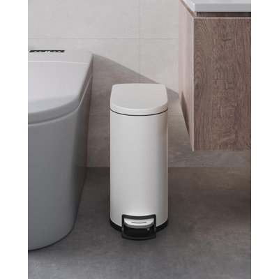 13 Gal (50l) and 2.6 Gal (10l) Step Trash Can, Stainless Steel Garbage Bin, Soft-Close Rubbish Bin with Removable Plastic Inner Bucket, Fingerprint-Proof, Lid Dustbin with Inner Bucket, Rear Handle