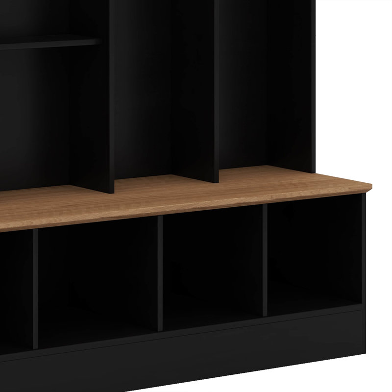 Arbre d'entrée large avec banc de rangement, armoire à chaussures minimaliste avec rangement cubique et tablettes, Noir