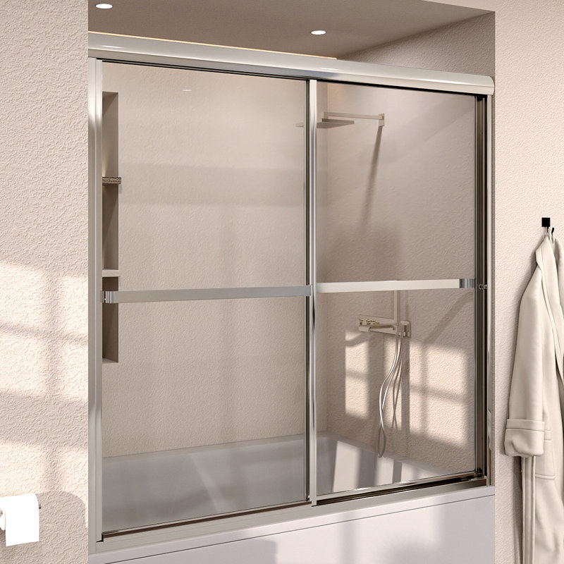 Vetra 59 In. W X 56 In. H Sliding Framed Tub Door in Silver With Clear Glass, Silver