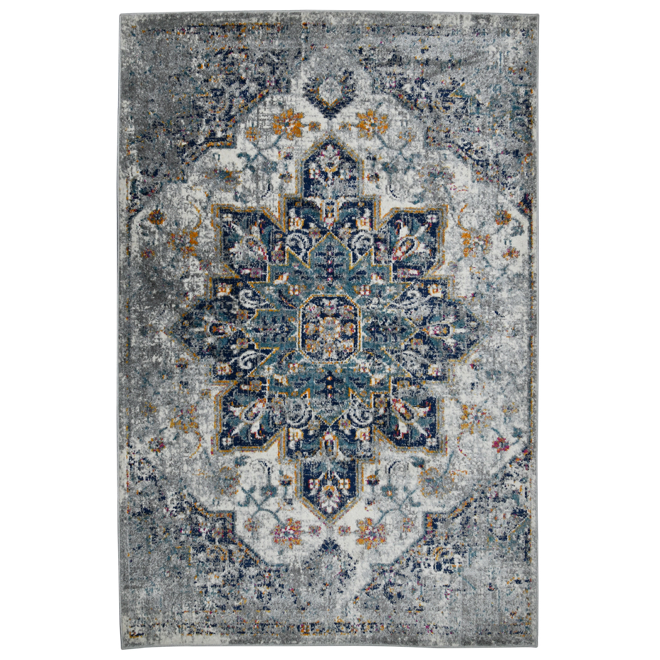 AMER Rugs Miranda Traditional Medallion Durable Performance Blue/Gray ...