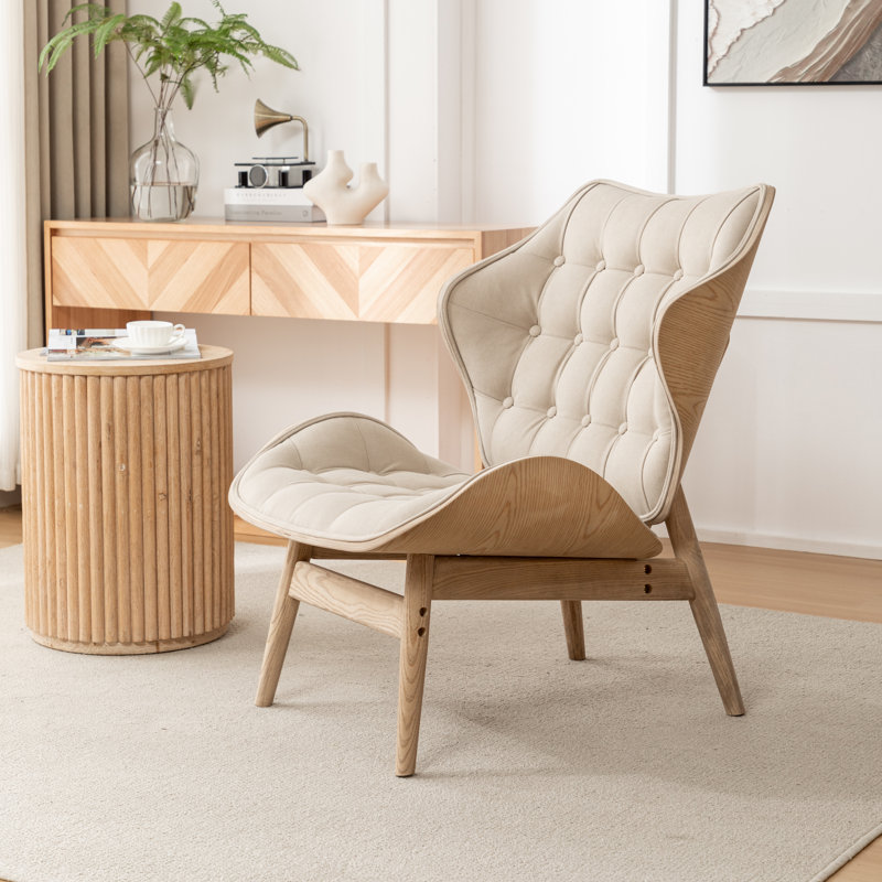 Jeyshan Upholstered Tufted Wingback Chair, Camel Polyester