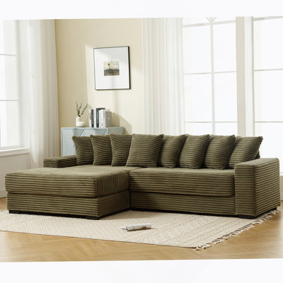 Oversized Two-Piece  Couches,  L Shaped Sofa, Corduroy, Left Chaise Daybed