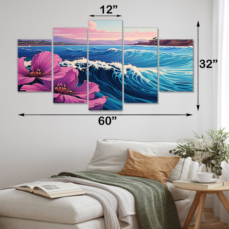  «Bleu et mauve attrapant des vagues au Japon - Art mural multi-panneaux japonais