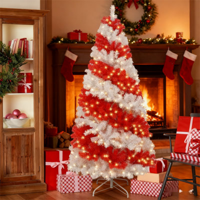 6ft Artificial Christmas Tree with 300 LED Lights and Decoration