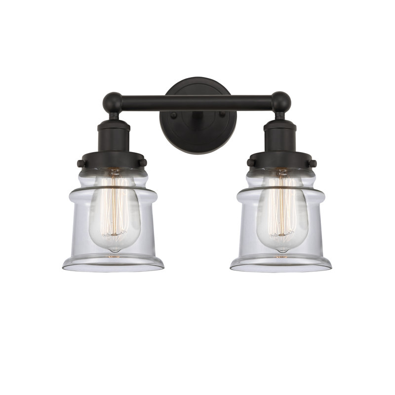 Petit meuble-lavabo pour salle de bain 2 lumières Cailen de la collection Edison, Transparent, Bronze huilé