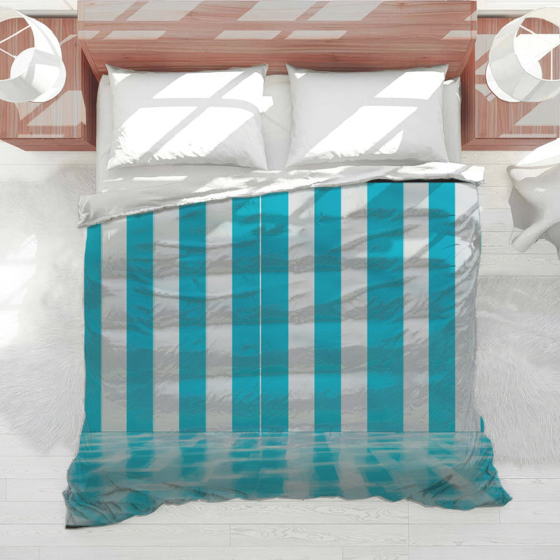 Blue White Vertical Stripes Comforter, Twin
