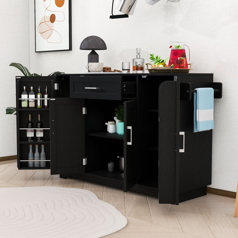 Buffet contemporain avec porte-serviettes, tiroir et tablettes réglables Contemporary, Noir