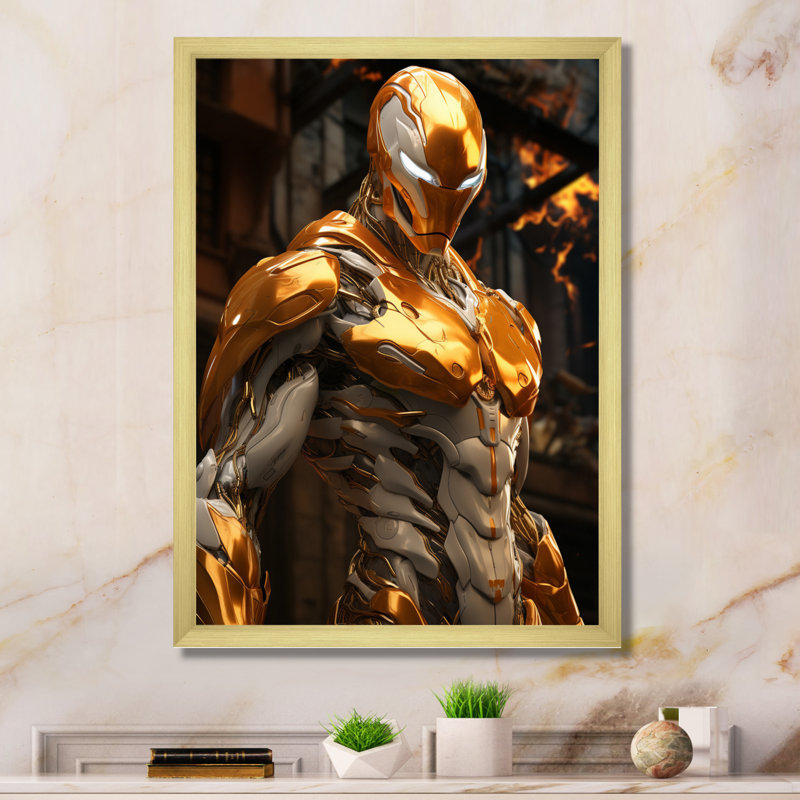 Superhero Robot II, reproduction d'art sur toile, Cadre doré à une seule photo, H 32 po x l 16 po x P 1 po