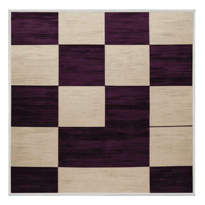 Machine Washable Checkered Beige Area Rug