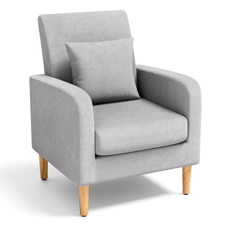Upholstered Accent Chair Armchair with Pillow Cushion, Reading Side Chair Single Sofa with Wood Legs, Gray